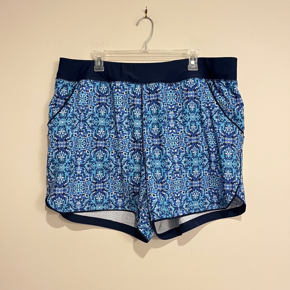 Lands' End Swim Shorts UPF 50 5" Board Panty Lined Blue Floral Plus Size 22W